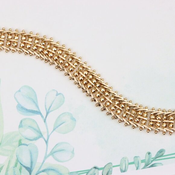 "Wide Rose Gold Plated Textured Bracelet with Elegant Bead Design, XPBL0891 - Picture 3 of 12